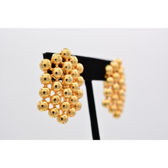 Vintage Clip Earrings Gold Tone Ball Linked Chain Giant Chunky Heavy 1980s BinAK - Picture 4 of 12